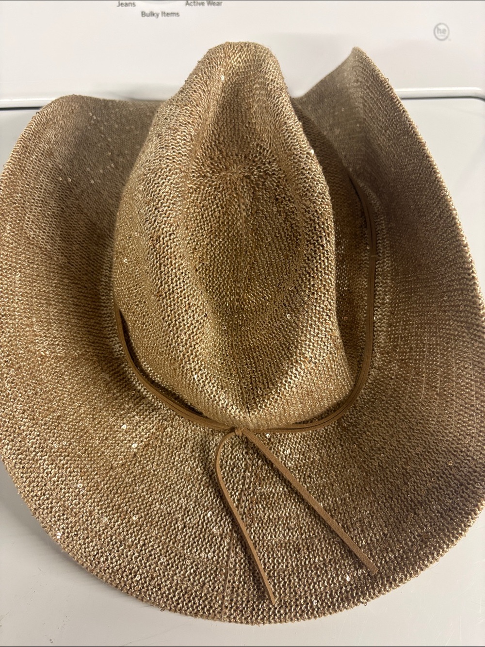 wild fable tan woven straw cowboy hat with leather tie